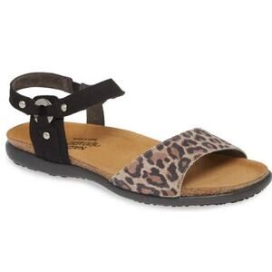 Naot Sabrina Cheetah Suede Black Nubuck Cork Sandals Size 39 US 8 Animal Print